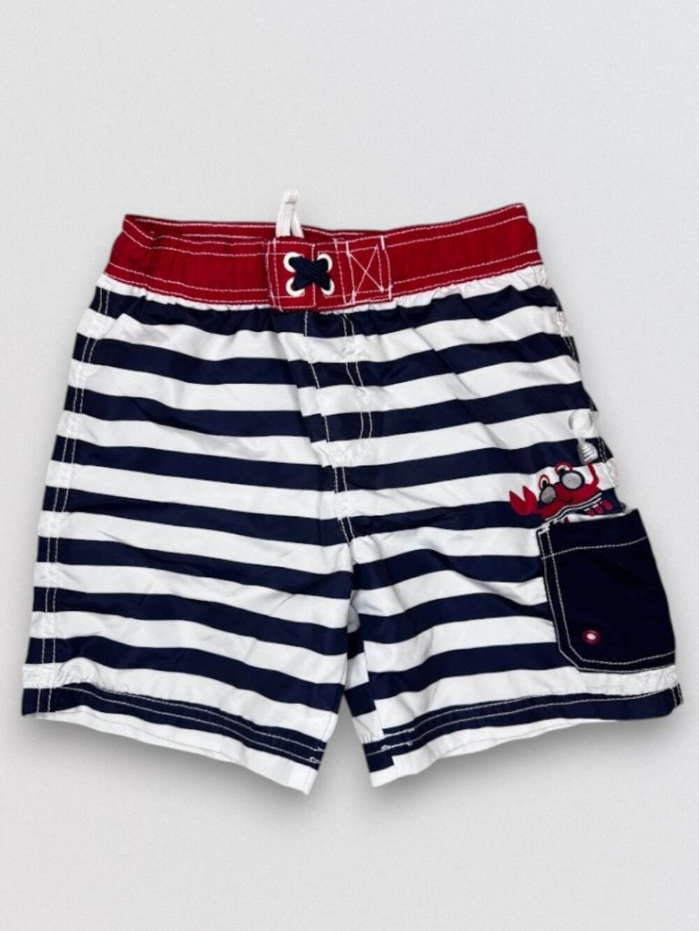 Boys Striped Swim Trunks Crab Pocket Red White Blue Size 3T